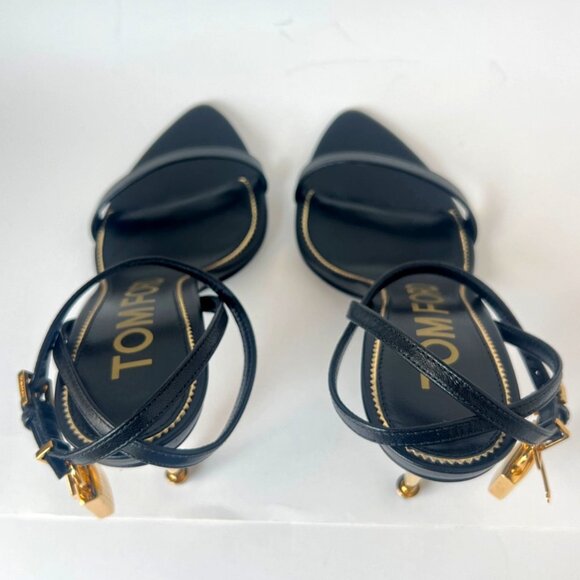 Tom Ford Padlock Naked Pointy Toe Black Leather Sandals Size 37.5 US7.5 - Picture 5 of 15
